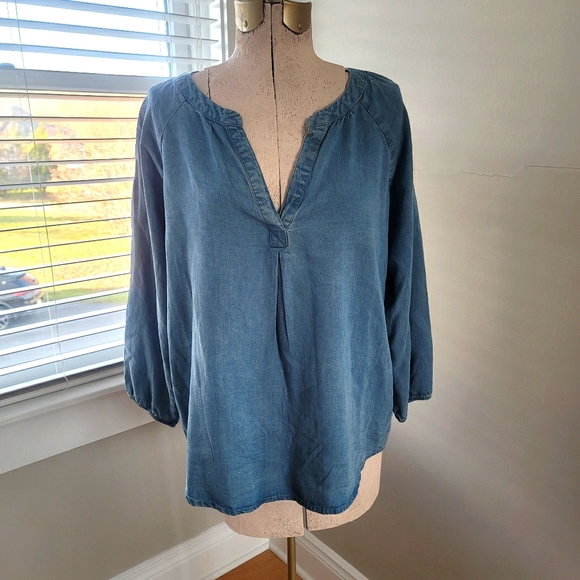 Chambray Gap Peasant Blouse - Picture 1 of 2